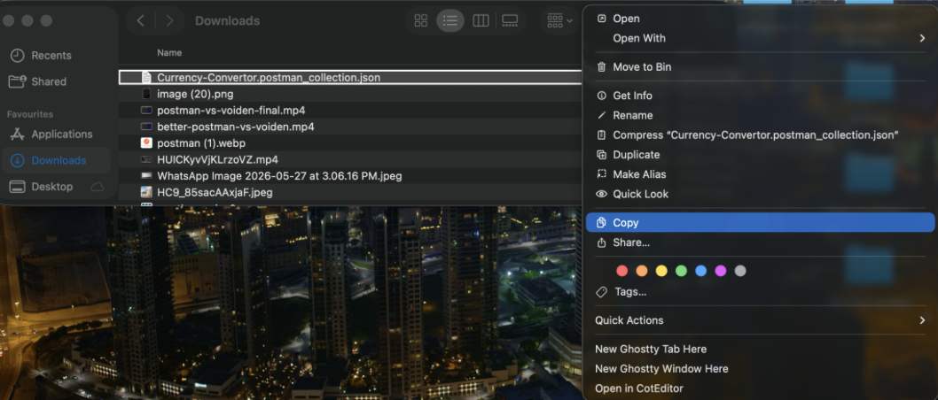 Copying the Currency Convertor collection.json